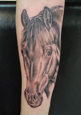 Tattoos - Realistic Black and Grey Horse Tattoo - 61635